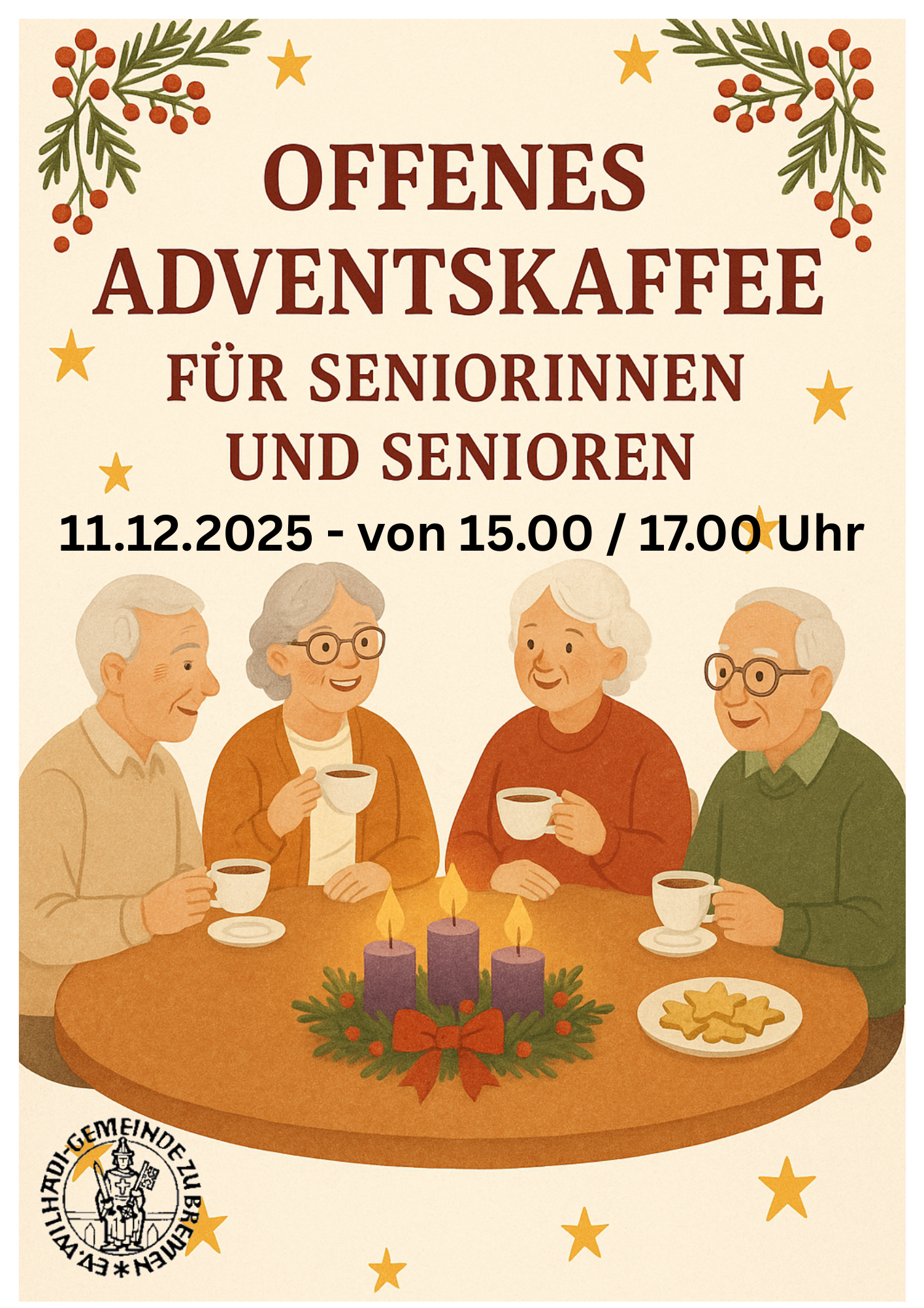 Offenes Adventskaffee für Seniorinnen und Senioren Ev.Wilhadi-Gemeinde
